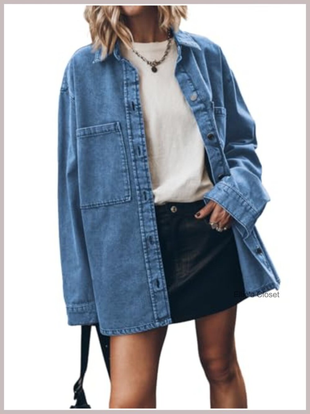 Oversized Denim Jacket Women Casual Button Up Long Sleeve Jean Coat